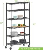 Metal Storage Shelves with Wheels, 6-Tier Rolling Shelf Adjustable Wire Shelving Rack Organizer Utility Storage Rack Shelving Unit for Home Kitchen Garage Pantry (6-Tier Shelf) - Image 3