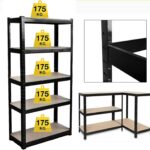 5 Tier Garage Shelving Unit Heavy Duty Steel Metal Industrial Shelves Boltless Adjustable Racking Storage Shelf MDP Boards Max 875KG Capacity 28”L x 12”D x 59”H (Black)