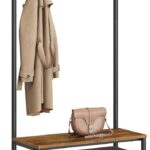 Vasagle Coat Rack Stand, Industrial Coat Tree, Hallway Shoe Rack And Bench With Shelves, Hall Tree With Hooks, Matte Metal Frame, Height 175 cm Rustic Brown Hsr41Bx