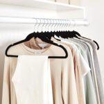 SKY-TOUCH Velvet Hangers 50 Pack - Non-Slip Premium Hangers for Clothes, Felt heavy Duty Coat Hangers with 360° Swivel Hooks for Suits, Jackets, Trousers, Jeans,Black - Image 5