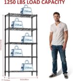 IZEUK 5 Tier Black Metal Storage Shelves, Heavy Duty Adjustable Wire Shelving Rack for Garage, Kitchen, Bathroom, Closet Organizer, 1250 lbs Capacity, 15.7" D x 33.5" W x 68.5" H - Image 3