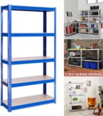 AUTOFU Garage Shelving Unit 5 Tier Garage Warehouse Office Shed Industrial Shelves Heavy Duty Metal Shelf 5 Tier Adjustable Height Boltless Racking Easy to Assemble, 150x70x30cm, Blue - Image 6