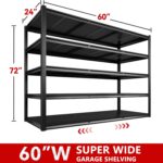 REIBII 60" W Garage Shelving 3000LBS Heavy Duty Storage Shelves, Adjustable 5 Tier Metal Shelves for Storage Rack Industrial Shelf, Garage Storage Shelving Unit, 60" W x 24" D x 72" H - Image 2