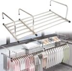 MOTIM Extended Drying Clothes Rack, Stainless Steel Retractable Towels Rack Balcony Windowsill Foldable Laundry Racks Guardrail Corridor Drying Rack Outdoor Telescopic Shoe Rack(86-158 * 42cm) - Image 2