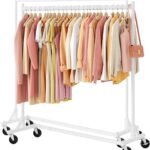 Hoctieon Z Rack Set of 2, Rolling Clothing Racks with Z-Base, Heavy Duty Garment Racks Set of 2, Clothes Rack on Wheels with Brakes, Clothes Organizer Rack, White