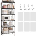 6-Tier Adjustable Storage Shelf Heavy-Duty Metal Rack Wire Shelving Unit for Laundry, Bathroom, Kitchen, Pantry Closet Organizer (Black, 60 x 35.5 x 180 CM)