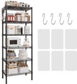 6-Tier Adjustable Storage Shelf Heavy-Duty Metal Rack Wire Shelving Unit for Laundry, Bathroom, Kitchen, Pantry Closet Organizer (Black, 60 x 35.5 x 180 CM)