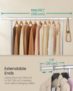SONGMICS Clothes Rack with Wheels, Heavy-Duty Garment Rack with Extendable Hanging Rod, 286.6 lb Load Capacity, 17.7 x (43.3-59.1) x 64.1 Inches, Chrome-Plated, Silver UHSR11S - Image 4