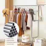Garment Rack, Stainless Steel Clothes Organizer with Wheels, Double Rod Clothing Rack for Hanging Clothes (Silver, 130 x 55 x 160 CM) - Image 8