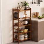 5-Tier Shelving Wooden Storage Rack Adjustable Shelves, Standing Storage Shelf Units for Entryway, Kitchen, Living Room, Bathroom,19.7" D x 9.2" W x 55.5" H