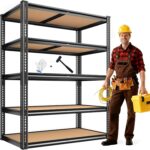 ROOMFAVE 2050LBS Storage Shelves Heavy Duty 5 Tier Garage Storage Shelving, Adjustable Metal Shelving Unit Utility Rack Shelf for Warehouse, Pantry, Closet, Kitchen 72" H x 35.56" W x 16" D, Black