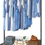 Simple Trending Standard Clothes Clothing Garment Rack with Storage Shelves, Rolling Clothes Organizer on Wheels for Hanging Clothes, Black