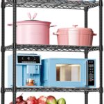 IZEUK 5 Tier Black Metal Storage Shelves, Heavy Duty Adjustable Wire Shelving Rack for Garage, Kitchen, Bathroom, Closet Organizer, 1250 lbs Capacity, 15.7" D x 33.5" W x 68.5" H