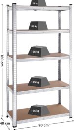 SONGMICS 5-Tier Heavy-Duty Shelving Units, Set of 2 Steel Shelving Units for Storage, Boltless Assembly, for Garage, Shed, Load Capacity 875 kg, 40 x 90 x 180 cm, Silver GLR040E02 - Image 3