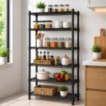 STORACK Height Adjustable 6-Shelf Heavy Duty Boltless Flodable Wire Shelving Rack Shelves - Black (Steel, Black Coated Chrome Finish), Tiered Shelf - Free Standing 24X14X72 inch