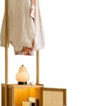 Clothes Rack with Storage Cabinet Clothing Hanging Rail, Open Wardrobe Coat Stands Free Standing Garment Rack for Bedroom, Living Room, Hallway, Bamboo Clothes Rack
