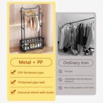 Double Rod Metal Clothes Rack with Wheels & Storage Basket, Heavy Duty Freestanding Garment Rack with Side Hooks, Rolling Coat Rack Organizer for Bedroom Laundry Room Home Storage - Image 3