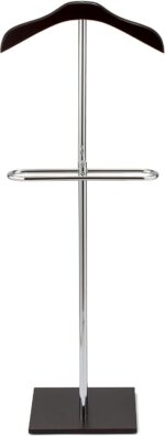 MyGift Brown Wood and Metal Valet Suit Stand Executive Men's Garment Organizer Rack Coat and Pants Hanger - Image 5