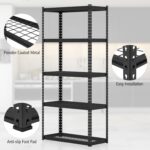 Goplus 5-Tier Metal Shelving Unit, Heavy Duty Wire Storage Rack with Anti-Slip Foot Pads, Height Adjustable Shelves for Warehouse, Kitchen, Living Room, Garage, 15.5" D×35.5" W×72" H - Image 6