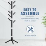 Haddockway Wooden Coat Rack Stand with 8 Hooks New Zealand Pine 3 Adjustable Coat Standing Tree Easy Assembly for Coats, Hats, Scarves and Handbags for Entryway, Hallway, Bedroom, Office - Image 4