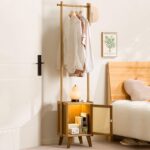 Clothes Rack with Storage Cabinet Clothing Hanging Rail, Open Wardrobe Coat Stands Free Standing Garment Rack for Bedroom, Living Room, Hallway, Bamboo Clothes Rack - Image 6