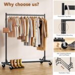 Hoctieon Z Rack, Rolling Clothes Racks with Z-Base, Heavy Duty Garment Rack, Clothing Racks for Hanging Clothes, Sturdy Metal Hanging Holder, Clothes Organizer Rack, Black - Image 5