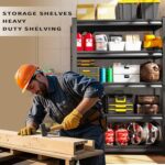 72" H Garage Shelving Heavy Duty Storage Shelves Adjustable Garage Shelves 5 Tier Metal Shelving Unit Utility Rack Shelf for Storage Kitchen Warehouse Pantry, Black (72 "H x 35.5 "W x 15.8" D) - Image 3