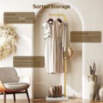 YATINEY L Shaped Glod Coat Rack, Metal Coat Tree, Modern Clothes Rack with 3 Hooks and Thickened Base, Floor Standing Coat Hanger Stand, for Entryway, Living Room, Cloakroom, Gold and White YM01DWY1 - Image 6