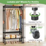 Wire Garment Rack, Heavy Duty Rolling Clothes Rack for Hanging Clothes, 3 Tiers Adjustable Metal Clothing Rack with Storage Shelves and Lockable Wheels (Black, 81 x 41 x 210 cm) - Image 6