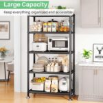 5 Tier Adjustable Storage Shelves, Heavy Duty Metal Storage Rack with Wheels, Shelving Units Utility Shelf for Kitchen, Pantry, Bathroom, Garage, Office Organization and Storage, Black, 13"x24"x59.7" - Image 9