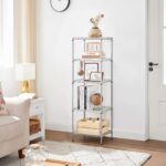 SONGMICS Kitchen Shelf, Metal Shelves, 5-Tier Wire Shelving Unit with 8 Hooks, Narrow Storage Rack with PP Shelf Liners, Height-Adjustable, for Bathroom, Silver ULGR115E01, 11.8”D x 15.7”W x 47.6”H - Image 8