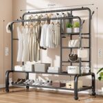 Double-Rail Clothes Rack, Multifunctional Heavy-duty Garment Rack with Wheels, Hanger with Side Hooks, Easy to Assemble, for Home Office Bedroom (black-130) - Image 7