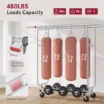 Tajsoon Double Rod Heavy Duty Clothes Rack 480 LBS, Rolling Clothing Rack for Hanging Clothes, Collapsible Clothes Rack with Wheels, Commercial Portable Garment Racks with Shelf, Chrome - Image 3