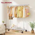Tajsoon Clothing Rack Heavy Duty Clothes Rack Load 350 LBS, Rolling Clothes Racks for Hanging Clothes with Wheels & Extendable Rod, Collapsible Garment Rack with Bottom Shelf, Commercial, Chrome - Image 8