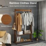 medla Wooden Clothes Hanger Rail: Heavy Duty Clothes Rail stand Bamboo Clothing Rack Wheels Clothes Rail Stand with Wheels Coat Rack on Wheels with 2 Tier Shelves for Bedroom, Living Room - Image 6