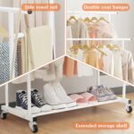 Calmootey Double Rod Clothing Garment Rack,Rolling Hanging Clothes Rack,Portable Clothes Organizer for Bedroom,Living Room,Clothing Store,White - Image 7