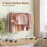 Hoctieon Z Rack Set of 2, Rolling Clothing Racks with Z-Base, Heavy Duty Garment Racks Set of 2, Clothes Rack on Wheels with Brakes, Clothes Organizer Rack, White - Image 2