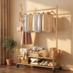 Beauenty 3 in 1 Heavy Duty Metal Rolling Clothes Rack, Gold Minimalist Design, Perfect for Coats, Shirts, Dresses, Bags, Storage & Organization - Image 6