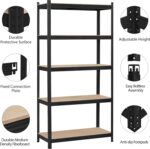 Topeakmart 5-Tier Utility Shelves, Metal Storage Shelves Garage Shelving Unit Adjustable Garage Storage Shelves Storage Racks Heavy Duty Shed Shelving- Black, 35.5 x 16 x 71 Inch - Image 4