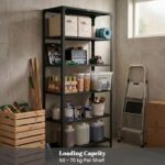 RIGID Metal Slotted Angle Rack | 5 Tier Storage Shelf Organizer | Heavy Duty Multipurpose Rack for Kitchen Living Room Garage Storage (Black, 205x91.7x45.5 cm) – Assembled - Image 6