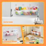 PINKE 3 Compartment Bathtub Toy Storage Bag, Quick Access Bath Toy Holder, Baby Shower Games, Bath Tub Quick Dry, White - Image 5