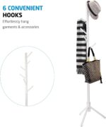 ZOBER Coat Rack Freestanding - Wooden 6 Hanger Clothing with Modern Hooks for Bag, Hat, Jacket, Purse, Umbrella Standing Hat Entryway White ZO-004 - Image 6
