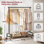 SLEEPING LAMB Heavy Duty Clothing Racks for Hanging Clothes Rack, 43" Wide Rolling Garment Rack Metal Clothing Hanger Rack with Wheels Wardrobe Rack for Coats, Shirts, Dress, (Black) - Image 2