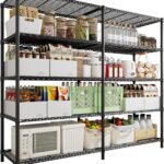 Heavy Duty Metal Storage Shelving Unit,Adjustable 5-Tier Storage Rack(Load 1100LB),Steel Organizer Wire Rack,Large Metal Shelf for Pantry Garage,Black 175D x 40W x 184Hcm