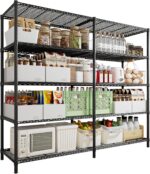 Heavy Duty Metal Storage Shelving Unit,Adjustable 5-Tier Storage Rack(Load 1100LB),Steel Organizer Wire Rack,Large Metal Shelf for Pantry Garage,Black 175D x 40W x 184Hcm