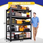 71" H Garage Shelving Heavy Duty 5-Tier Storage Shelves, Adjustable Metal Shelving Unit, Utility Garage Organizer Shelf for Basement, Pantry, Kitchen, Warehouse,15.7" Dx35.4 Wx71.2 H, Black - Image 3