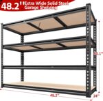 REIBII 48" W Garage Shelving, Storage Shelves Load 2600LBS, 4-Tier Adjustable Heavy Duty Metal Shelves for Warehouse, Pantry, Kitchen, 60" H X 48" W X 24" D, Black - Image 2