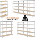 Topeakmart 5-Tier Utility Shelves, Metal Storage Shelves Garage Shelving Unit Adjustable Garage Storage Shelves Storage Racks Heavy Duty Shed Shelving- Silver, 27.5 x 12 x 60 Inch - Image 9