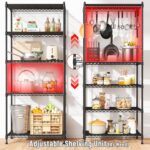 5 Tier Storage Shelves, Heavy Duty Wire Shelving Unit with Height Adjustable Shelves, Pantry Shelves with S Hooks, Sturdy Metal Storage Racks for Kitchen Bathroom Pantry Closet (Black, 60x35x150cm) - Image 5