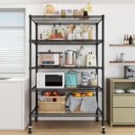 Heavy Duty Industrial Storage Shelving Unit with Wheels, 5-Tier Garage and Pantry Shelf Unit, Adjustable Metal Wire Storage Rack Organizer (91x45.5x183cm(WxDxH)) - Image 7